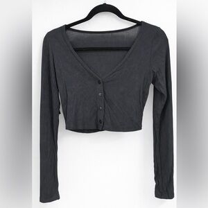Alo Yoga Black Ribbed Cropped Cardigan Top size M